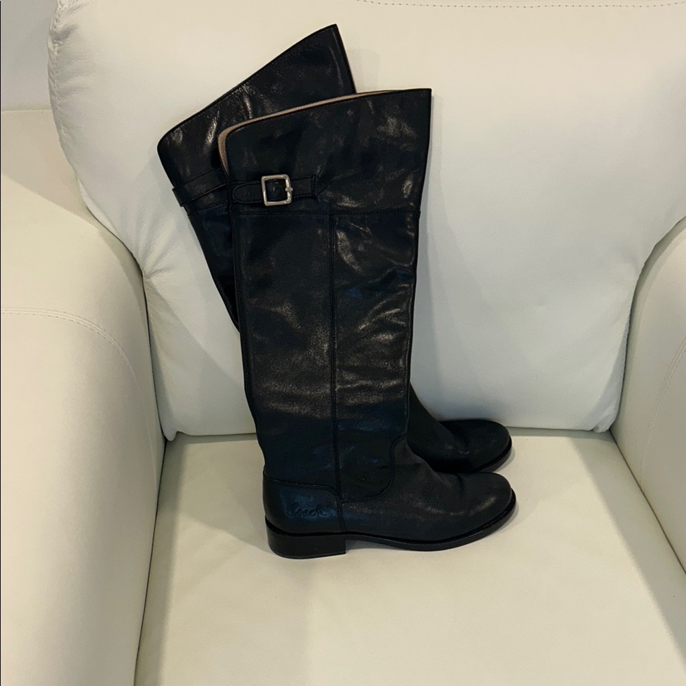 Coach leather Black Knee-High Leather Boots joele F2080 like new